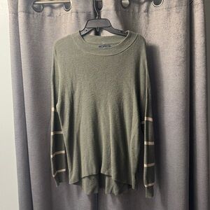 American Eagle Olive Green Sweater Small | Striped Sleeve Pullover Knit